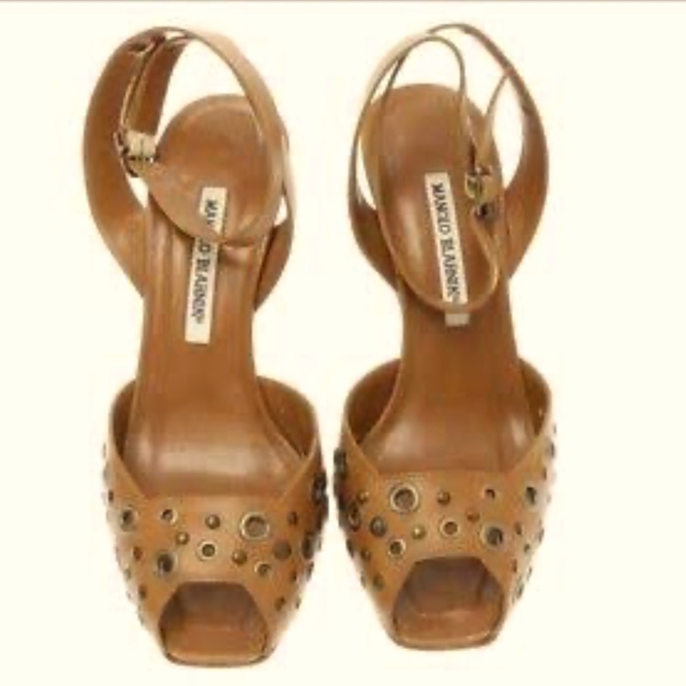 Manolo Blahnik Brown Heels with Studded Design